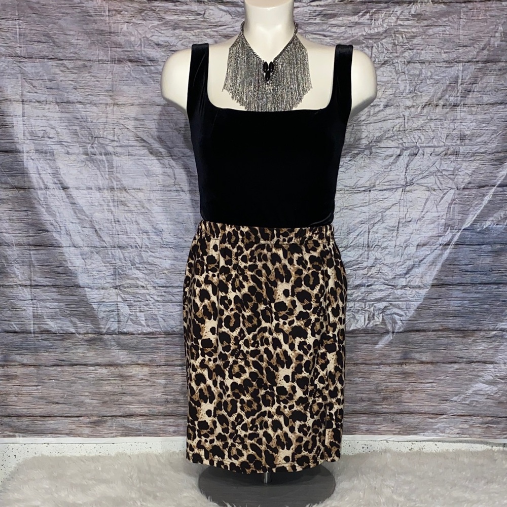 SHEIN Black and Brown Animal Print Pencil Skirt
